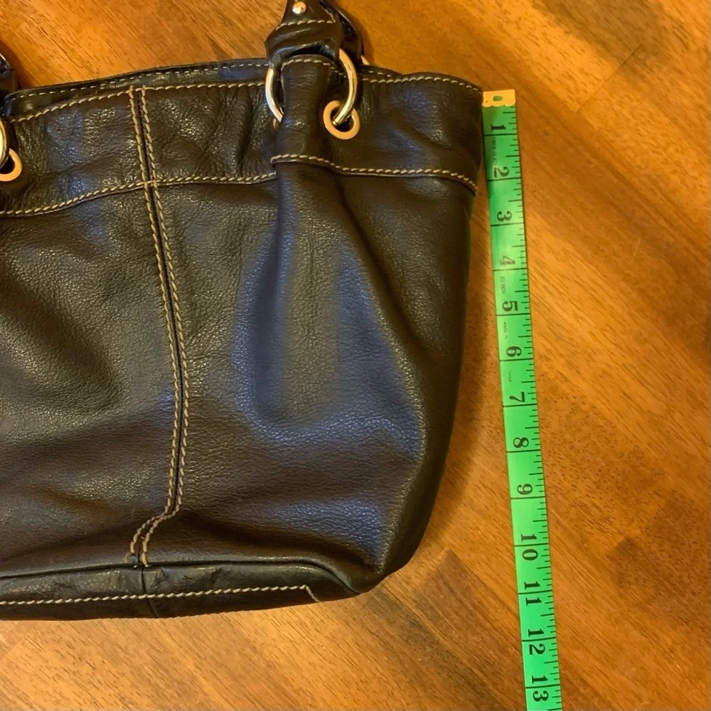 Tignanello Shoulder Bag Black Leather Purse Multi color stripe lining